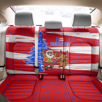 Puerto Rico Christmas Back Car Seat Cover with Dancing Santa Reindeer Blue Tree and Festive Flag Design - Wonder Print Shop