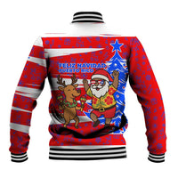 Puerto Rico Christmas Baseball Jacket with Dancing Santa Reindeer Blue Tree and Festive Flag Design - Wonder Print Shop