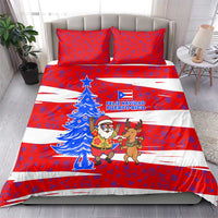 Puerto Rico Christmas Bedding Set with Dancing Santa Reindeer Blue Tree and Festive Flag Design - Wonder Print Shop