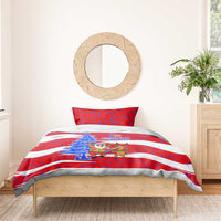 Puerto Rico Christmas Bedding Set with Dancing Santa Reindeer Blue Tree and Festive Flag Design - Wonder Print Shop