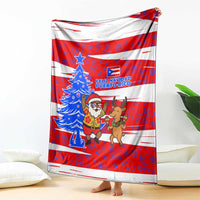 Puerto Rico Christmas Blanket with Dancing Santa Reindeer Blue Tree and Festive Flag Design - Wonder Print Shop