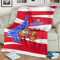 Puerto Rico Christmas Blanket with Dancing Santa Reindeer Blue Tree and Festive Flag Design - Wonder Print Shop