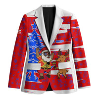 Puerto Rico Christmas Blazer with Dancing Santa Reindeer Blue Tree and Festive Flag Design - Wonder Print Shop