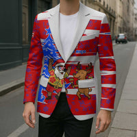 Puerto Rico Christmas Blazer with Dancing Santa Reindeer Blue Tree and Festive Flag Design - Wonder Print Shop