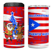 Puerto Rico Christmas 4 in 1 Can Cooler Tumbler with Dancing Santa Reindeer Blue Tree and Festive Flag Design - Wonder Print Shop