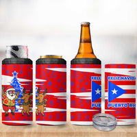 Puerto Rico Christmas 4 in 1 Can Cooler Tumbler with Dancing Santa Reindeer Blue Tree and Festive Flag Design - Wonder Print Shop