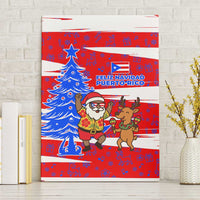 Puerto Rico Christmas Canvas Wall Art with Dancing Santa Reindeer Blue Tree and Festive Flag Design - Wonder Print Shop