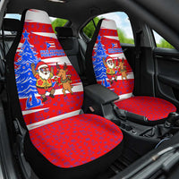 Puerto Rico Christmas Car Seat Cover with Dancing Santa Reindeer Blue Tree and Festive Flag Design - Wonder Print Shop