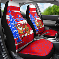 Puerto Rico Christmas Car Seat Cover with Dancing Santa Reindeer Blue Tree and Festive Flag Design - Wonder Print Shop
