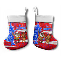 Puerto Rico Christmas Stocking with Dancing Santa Reindeer Blue Tree and Festive Flag Design - Wonder Print Shop
