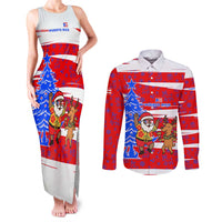 Puerto Rico Christmas Couples Matching Tank Maxi Dress and Long Sleeve Button Shirt with Dancing Santa Reindeer Blue Tree and Festive Flag Design - Wonder Print Shop