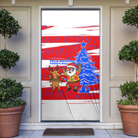 Puerto Rico Christmas Door Cover with Dancing Santa Reindeer Blue Tree and Festive Flag Design - Wonder Print Shop