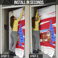 Puerto Rico Christmas Door Cover with Dancing Santa Reindeer Blue Tree and Festive Flag Design - Wonder Print Shop