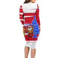 Puerto Rico Christmas Family Matching Long Sleeve Bodycon Dress and Hawaiian Shirt with Dancing Santa Reindeer Blue Tree and Festive Flag Design - Wonder Print Shop