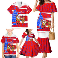 Puerto Rico Christmas Family Matching Mermaid Dress and Hawaiian Shirt with Dancing Santa Reindeer Blue Tree and Festive Flag Design - Wonder Print Shop