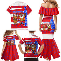 Puerto Rico Christmas Family Matching Mermaid Dress and Hawaiian Shirt with Dancing Santa Reindeer Blue Tree and Festive Flag Design - Wonder Print Shop