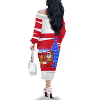 Puerto Rico Christmas Family Matching Off The Shoulder Long Sleeve Dress and Hawaiian Shirt with Dancing Santa Reindeer Blue Tree and Festive Flag Design - Wonder Print Shop