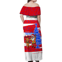 Puerto Rico Christmas Family Matching Off Shoulder Maxi Dress and Hawaiian Shirt with Dancing Santa Reindeer Blue Tree and Festive Flag Design - Wonder Print Shop
