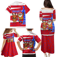 Puerto Rico Christmas Family Matching Puletasi and Hawaiian Shirt with Dancing Santa Reindeer Blue Tree and Festive Flag Design - Wonder Print Shop