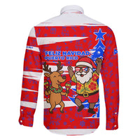 Puerto Rico Christmas Family Matching Summer Maxi Dress and Hawaiian Shirt with Dancing Santa Reindeer Blue Tree and Festive Flag Design - Wonder Print Shop