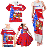 Puerto Rico Christmas Family Matching Tank Maxi Dress and Hawaiian Shirt with Dancing Santa Reindeer Blue Tree and Festive Flag Design - Wonder Print Shop