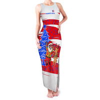 Puerto Rico Christmas Family Matching Tank Maxi Dress and Hawaiian Shirt with Dancing Santa Reindeer Blue Tree and Festive Flag Design - Wonder Print Shop
