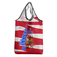 Puerto Rico Christmas Grocery Bag with Dancing Santa Reindeer Blue Tree and Festive Flag Design - Wonder Print Shop