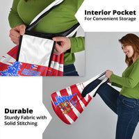 Puerto Rico Christmas Grocery Bag with Dancing Santa Reindeer Blue Tree and Festive Flag Design - Wonder Print Shop