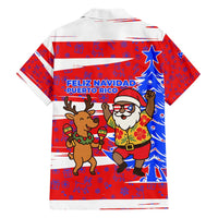 Puerto Rico Christmas Hawaiian Shirt with Dancing Santa Reindeer Blue Tree and Festive Flag Design - Wonder Print Shop