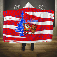 Puerto Rico Christmas Hooded Blanket with Dancing Santa Reindeer Blue Tree and Festive Flag Design - Wonder Print Shop