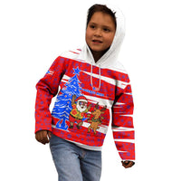 Puerto Rico Christmas Kid Hoodie with Dancing Santa Reindeer Blue Tree and Festive Flag Design - Wonder Print Shop