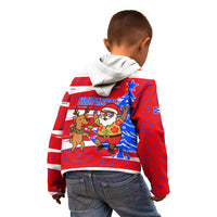 Puerto Rico Christmas Kid Hoodie with Dancing Santa Reindeer Blue Tree and Festive Flag Design - Wonder Print Shop