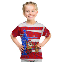 Puerto Rico Christmas Kid T Shirt with Dancing Santa Reindeer Blue Tree and Festive Flag Design - Wonder Print Shop