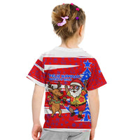 Puerto Rico Christmas Kid T Shirt with Dancing Santa Reindeer Blue Tree and Festive Flag Design - Wonder Print Shop