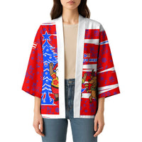 Puerto Rico Christmas Kimono with Dancing Santa Reindeer Blue Tree and Festive Flag Design - Wonder Print Shop