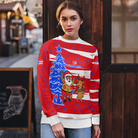 Puerto Rico Christmas Ugly Christmas Sweater with Dancing Santa Reindeer Blue Tree and Festive Flag Design - Wonder Print Shop