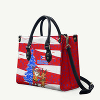 Puerto Rico Christmas Leather Bag with Dancing Santa Reindeer Blue Tree and Festive Flag Design - Wonder Print Shop