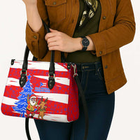 Puerto Rico Christmas Leather Bag with Dancing Santa Reindeer Blue Tree and Festive Flag Design - Wonder Print Shop