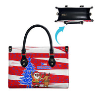 Puerto Rico Christmas Leather Bag with Dancing Santa Reindeer Blue Tree and Festive Flag Design - Wonder Print Shop