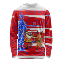 Puerto Rico Christmas Long Sleeve Shirt with Dancing Santa Reindeer Blue Tree and Festive Flag Design - Wonder Print Shop