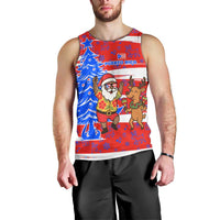 Puerto Rico Christmas Men Tank Top with Dancing Santa Reindeer Blue Tree and Festive Flag Design - Wonder Print Shop