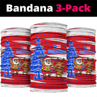 Puerto Rico Christmas Neck Gaiter with Dancing Santa Reindeer Blue Tree and Festive Flag Design - Wonder Print Shop