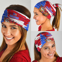 Puerto Rico Christmas Neck Gaiter with Dancing Santa Reindeer Blue Tree and Festive Flag Design - Wonder Print Shop