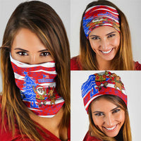 Puerto Rico Christmas Neck Gaiter with Dancing Santa Reindeer Blue Tree and Festive Flag Design - Wonder Print Shop