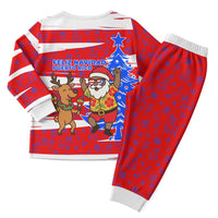 Puerto Rico Christmas Pajama Set with Dancing Santa Reindeer Blue Tree and Festive Flag Design - Wonder Print Shop