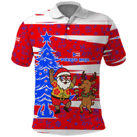Puerto Rico Christmas Polo Shirt with Dancing Santa Reindeer Blue Tree and Festive Flag Design - Wonder Print Shop