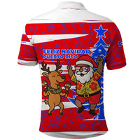 Puerto Rico Christmas Polo Shirt with Dancing Santa Reindeer Blue Tree and Festive Flag Design - Wonder Print Shop