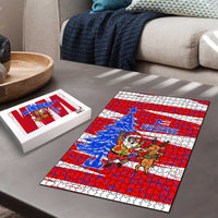 Puerto Rico Christmas Puzzle with Dancing Santa Reindeer Blue Tree and Festive Flag Design - Wonder Print Shop