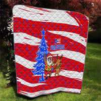 Puerto Rico Christmas Quilt with Dancing Santa Reindeer Blue Tree and Festive Flag Design - Wonder Print Shop