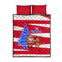 Puerto Rico Christmas Quilt Bed Set with Dancing Santa Reindeer Blue Tree and Festive Flag Design - Wonder Print Shop
